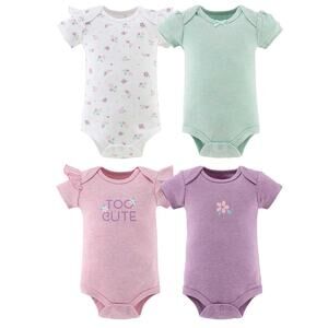 NEW! The Peanutshell 4PC 3M Baby Girl Short Sleeve Cotton Bodysuits Pink